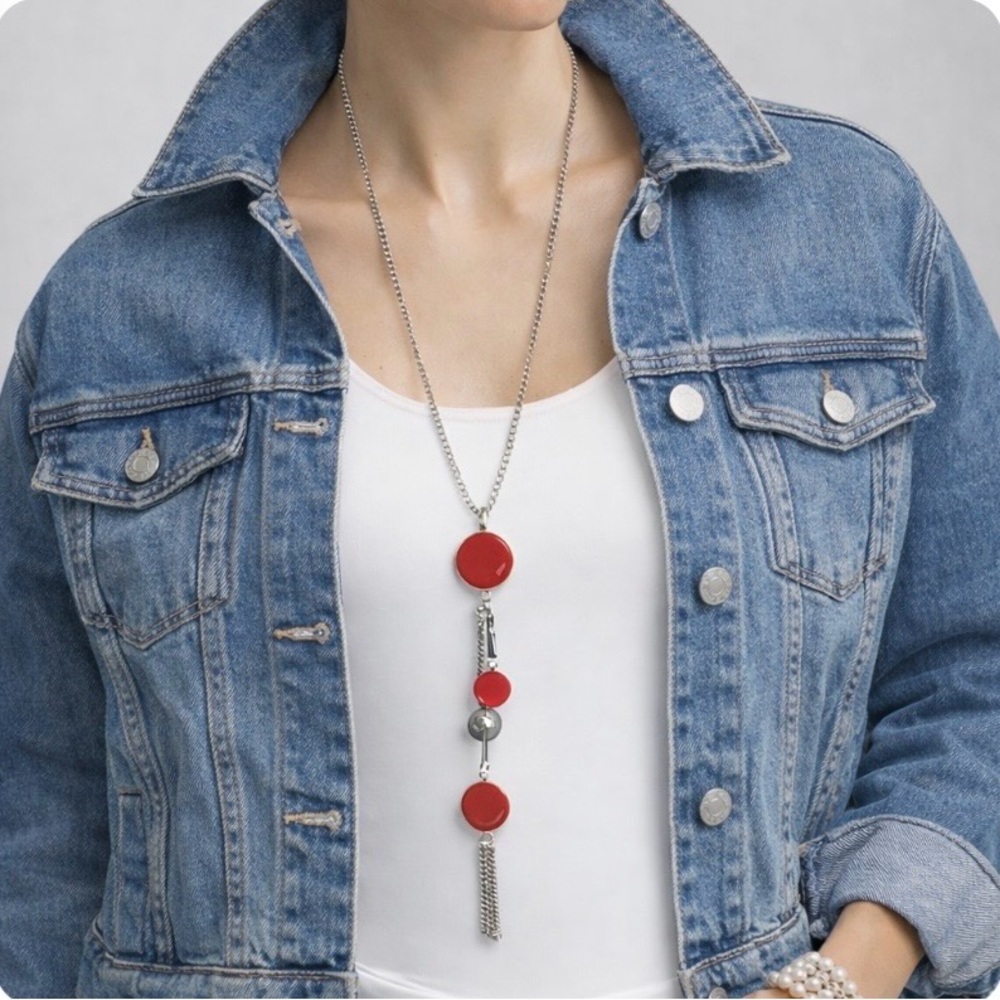 Chico’s Red & Silver Pendant Necklace
